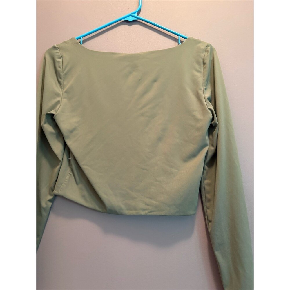 90 Degree by Reflex Top Womens Size M Sage Green Square Neck Long Sleeve - Picture 4 of 7